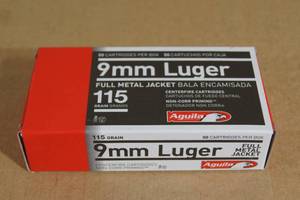 lot 13 image: 50 Aguila 9mm Luger 115 GR FMJ Ammo