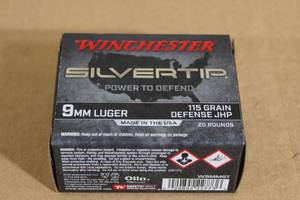 lot 15 image: 20 Winchester Silvertip 9mm Luger 115 Gr Defense JHP Ammo