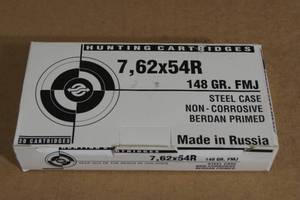 lot 40 image: 20 7.62 x 54R 148 Gr FMJ Steel Case Ammo