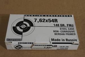 lot 41 image: 20 7.62 x 54R 148 Gr FMJ Steel Case Ammo