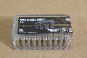 lot 49 image: 50 Federal Premium .22 LR Personal Defense 29 Gr Punch Flat Nose Ammo