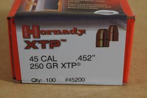 lot 103 image: 100 Hornady XTP 45 Cal .452 250 Gr Bullets