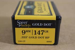 lot 114 image: 100 Speer Gold Dot 9mm .355 147 Gr HP Bullets