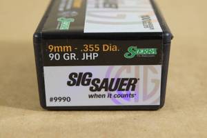 lot 115 image: 100 Sig Sauer Sierra 9mm .355 90 Gr JHP Bullets