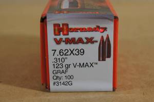 lot 119 image: 100 Hornady V-Max 7.62x39 .310 123 Gr GRAF Bullets
