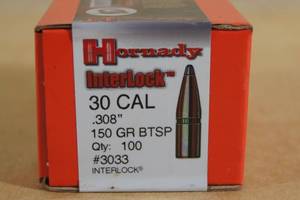 lot 124 image: 100 Hornady Interlock 30 Cal .308 150 Gr BTSP Bullets