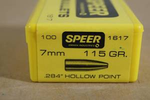 lot 127 image: 100 Speer 7mm .284 115 Gr HP Bullets