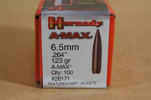 lot 130 image: 100 Hornady A-Max 6.5mm .264 123 Gr Bullets