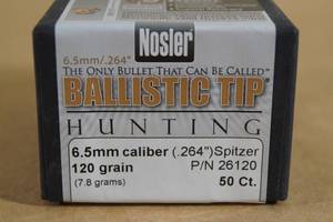 lot 132 image: 50 Nosler Ballistic Tip 6.5mm .264 120 Gr Spitzer Bullets