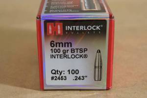 lot 133 image: 100 Hornady Interlock 6mm .243 100 Gr BT SP Bullets