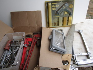 lot 59 image: Hack saw, 38 sockets, pipe wrench...