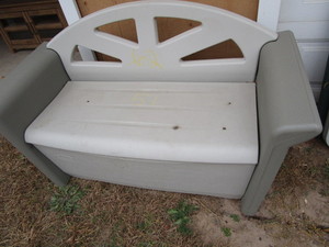 lot 51 image: Patio bench, Rubbermaid with storag...