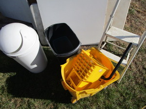 lot 140 image: Step stool, mop bucket, trash can...