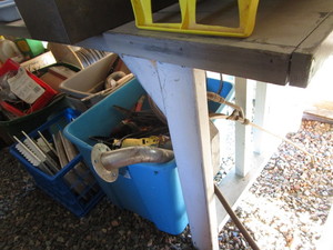 lot 203 image: Wooden table  workbench, 96Lx34.5...
