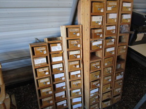 lot 204 image: Parts bins, wooden frames 30.5H, 3...