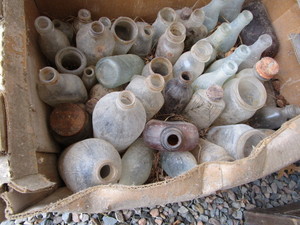 lot 240 image: Vintage bottles & jars, box full...