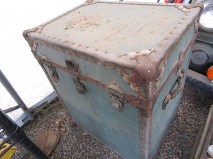 lot 242 image: Large vintage trunk, bottom is worn...