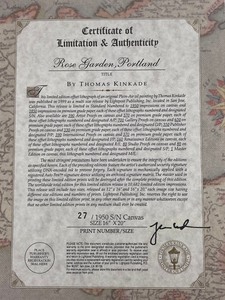 lot 33 image: Thomas Kinkade Limited Edition Litho SN 271950 Rose Garden, Portland- Framed w COA