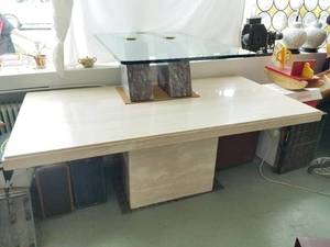 Vintage Single Pedestal Travertine Dining Table