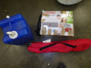 Inflatable Queen bed, Folding Chair, Water Can