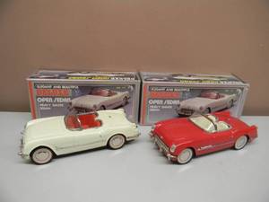 Vintage 2 NEW TOY Deluxe Sedans Heavy Gauge MF 317 White & Red Diecast Friction Cars w box - NICE PIECES - SEE PICTURES