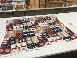 lot 93 image: Brand New Set of TWO 60x48 Woodland Creek Fleece Throws with Sherpa Borders