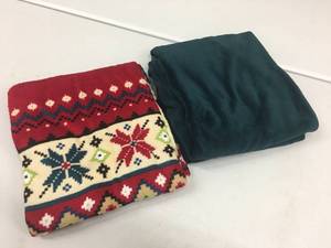 lot 94 image: Brand New Set of Two 60x 48 Soft Fleece Winter Cabin & Teal Blue Throws