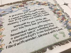 lot 109 image: Brand New Lot of THREE 58x48 Knitted Precious Baby Gift Throws