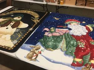 lot 104 image: Brand New Lot of FOUR 60x48 Soft Fleece Folk Themed Santa & Snowman Throws