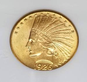 1926 US $10 GOLD INDIAN MS62 NGC
