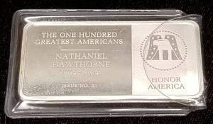 500 grains (1.04 TROY OZ) 92.5% STERLING SILVER ART BAR NATHANIEL HAWTHORNE