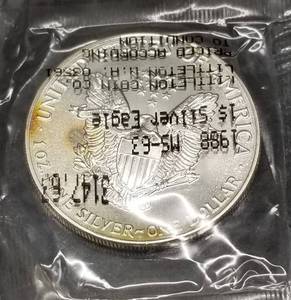 1988 AMERICAN SILVER EAGLE 1 TROY OZ .999 FINE SILVER LITTLETON SEALED
