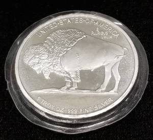 5 TROY OZ .999 FINE SILVER INDIAN BUFFALO ROUND SEALED