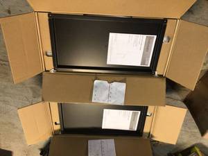 Lot of 2 Assorted Ready-to-Assemble 24-Gauge Steel Wall Mounted Garage Cabinet in Black (28 in. W x 29 in. H x 12 in. D) by Husky Customer Returns See Pictures