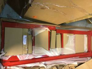 Ready-to-Assemble 6 ft. Adjustable Height Solid Wood Top Workbench in Red by Husky Customer Returns See Pictures