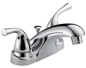 lot 78 image: DELTA Foundations Chrome 2-Handle 4-in center set WaterSense Bathroom Sink Faucet with Drain with Deck Plate