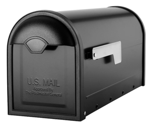 lot 88 image: ARCHITECTURAL MAILBOXES Winston Black with Nickel Flag Post Mount Mailbox
