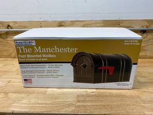 lot 90 image: ARCHITECTURAL MAILBOXES Manchester Bronze Steel and Aluminum Post Mount Mailbox