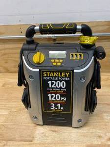 lot 93 image: STANLEY 1200 Peak Amp Portable Car Jump Starter with 120 PSI Digital Air Compressor