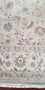 Elegant Celery Green and Soft Beige Tabriz Oriental Area Rug  9.8 x 14