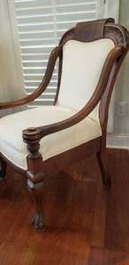 Pair of Antique Carved Mahogany Pawfoot Arm Chairs