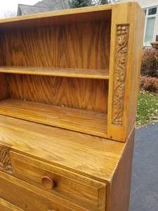 Vintage Oak Five Drawer Dresser with Upper Bookcase