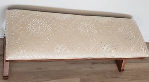 Farmhouse Bench with Trimwork Embellished Upholstered Seat