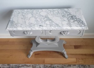 Antique Marble Top Harp Console Table