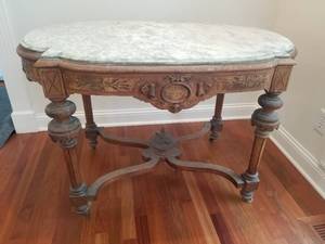 Unique Antique Marble Stone Parlor Accent Table