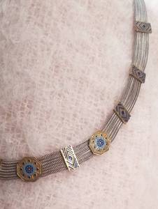 Turkish Sterling Silver Necklace with Gold Enameled Medallions