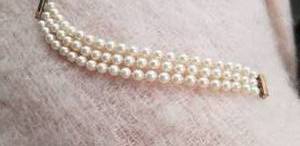 14K Yellow Gold Three Strand Pearl Bracelet