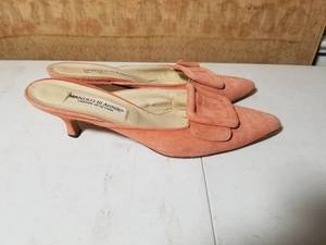 Manolo Blahnik Suede Melon Slip On Shoes, size 38.5