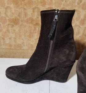 Brown Suede Prada Wedge Boots, size 38.5