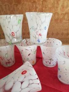 White Art Glass Mille Fiori Glass Tumblers